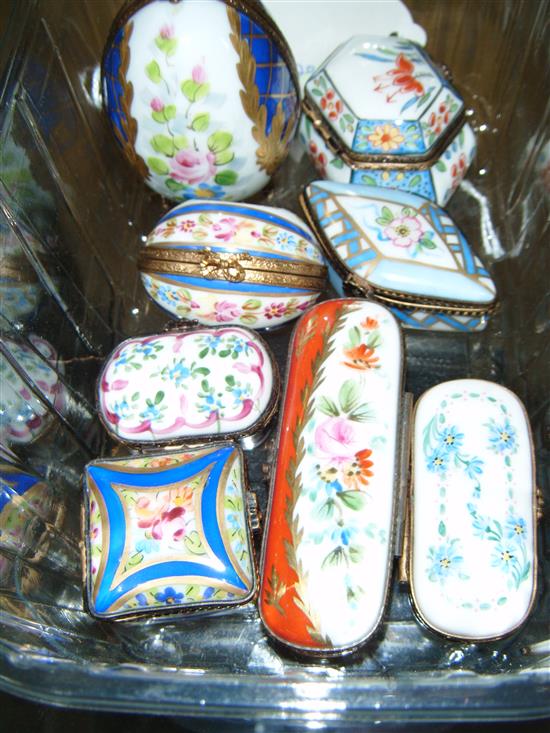 Limoges enamel egg-shaped box enclosing a scent bottle & 7 other Limoges boxes, various